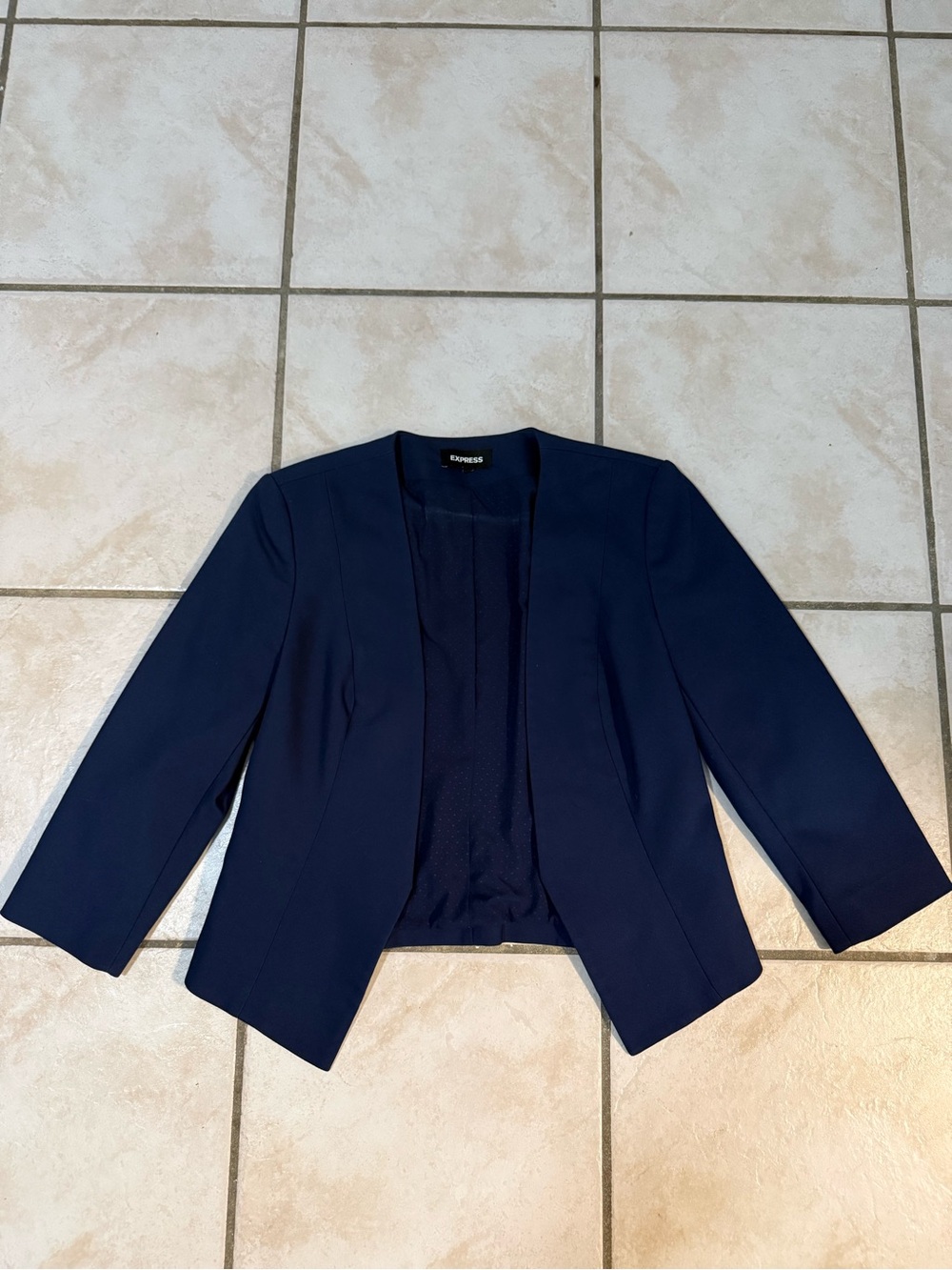 Express Navy Open-Front Cropped Blazer